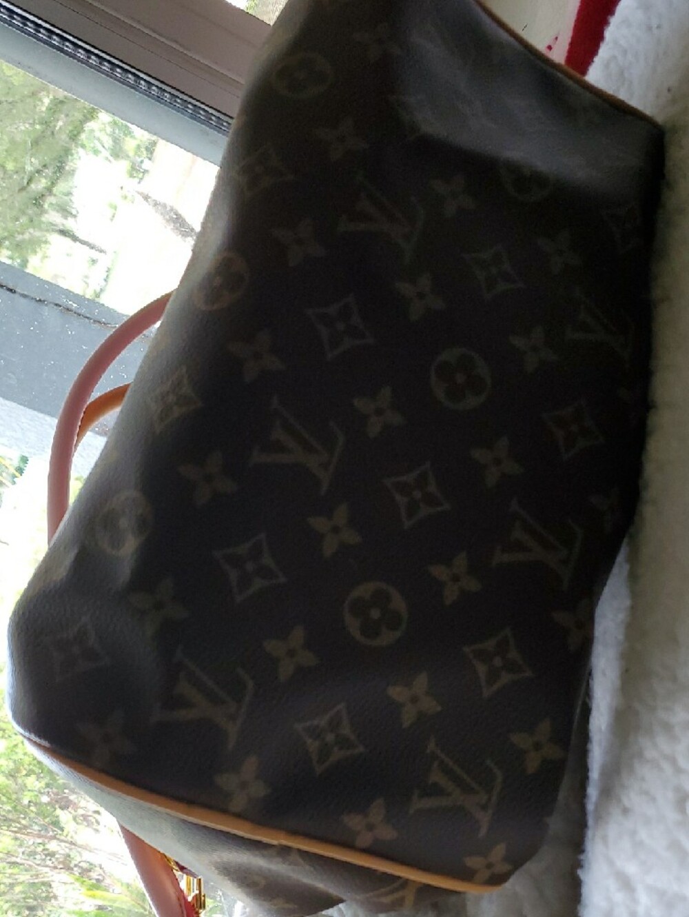 Brown Monogram Satchel with Pink Strap and Gold Hardware - Picture 6 of 11